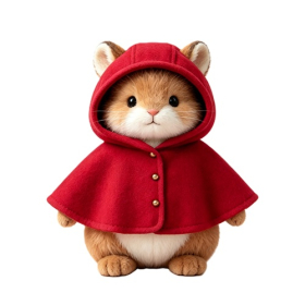 Red Hooded Cape Cloak with Brass Buttons