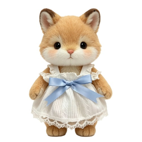 Cute Lace-trim Sling Dress Stuffed Toy Outfit With Light-Blue Satin Bow