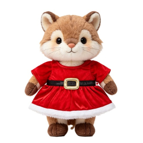 Christmas‑themed Red Velvet Short‑Sleeve Plush Toy Dress With Black Belt and White Fur Hem Trim