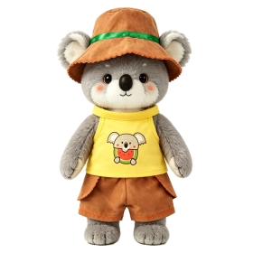 Yellow Tank Top with Koala Graphic, Brown Cargo Shorts & Bucket Hat Three-Piece Set