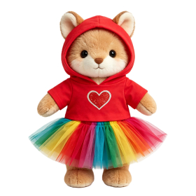 Red Hoodie with Glitter Heart & Rainbow Tulle Tutu Skirt Set